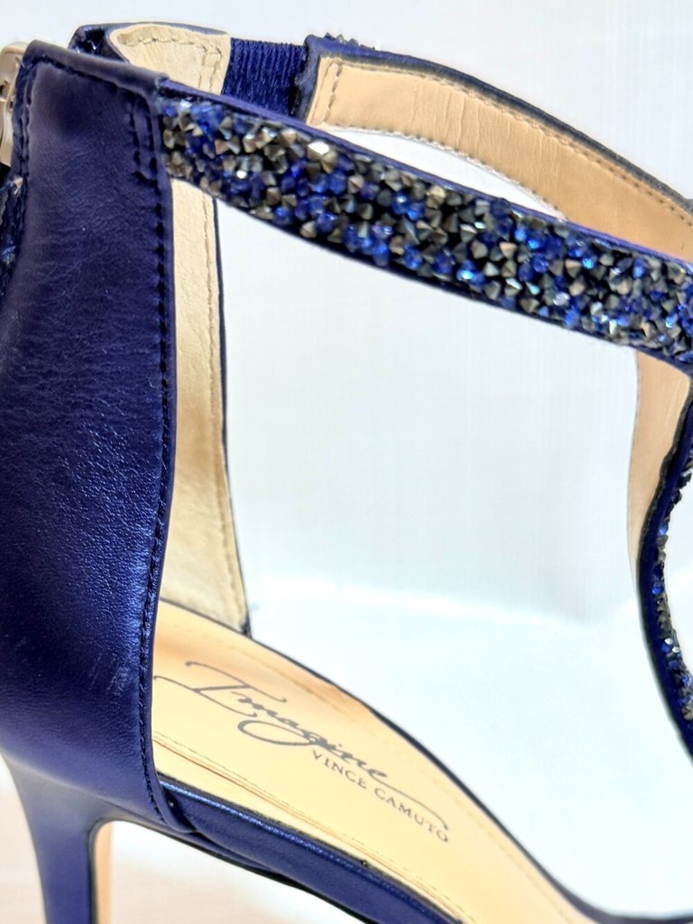 Imagine By Vince Camuto "Phoebe" Embellished T-Strap Sandal In Capri Blue - Picture 7 of 11